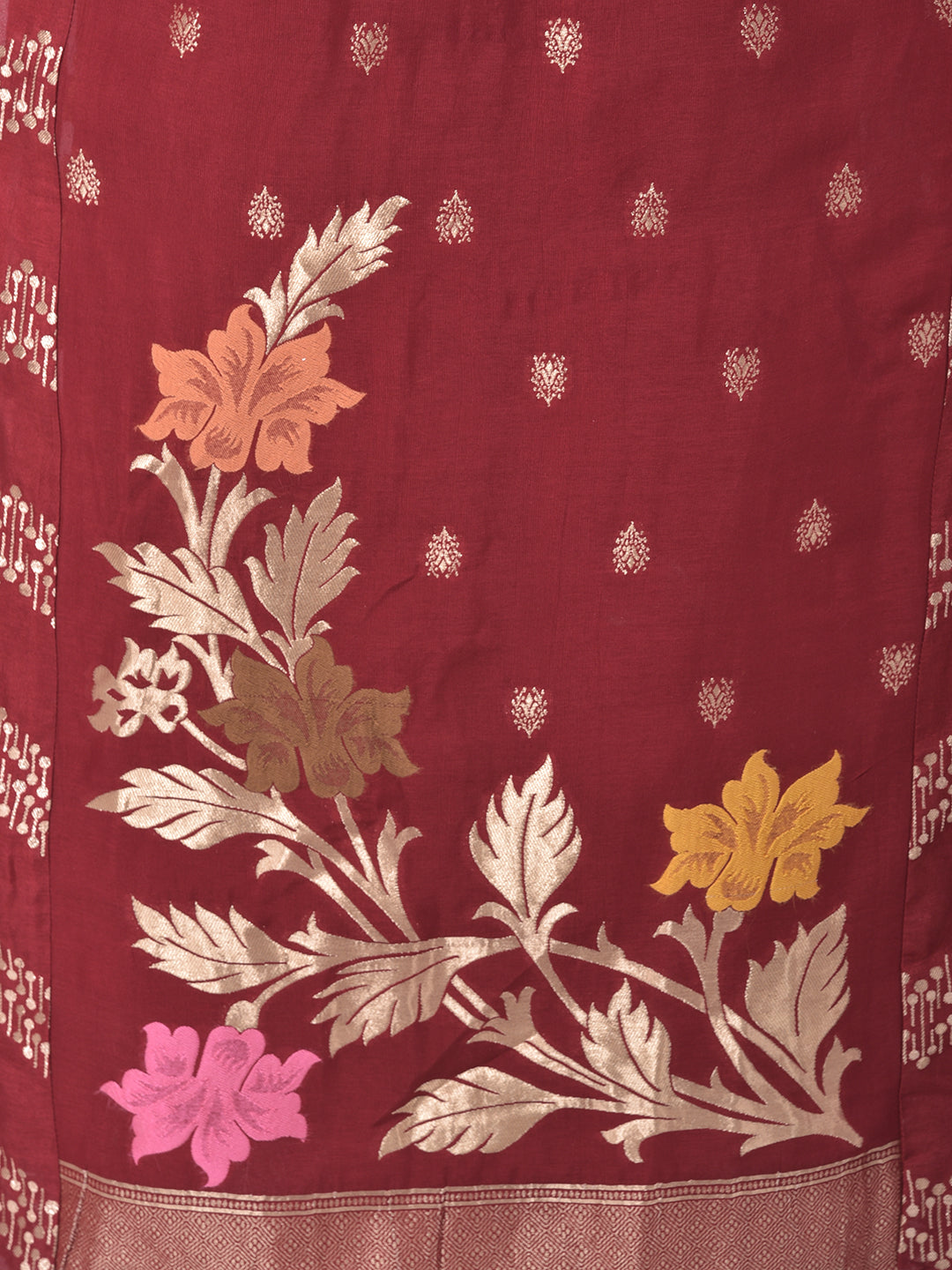 Neerus Maroon Banarasi woven kurta set - detail view 4