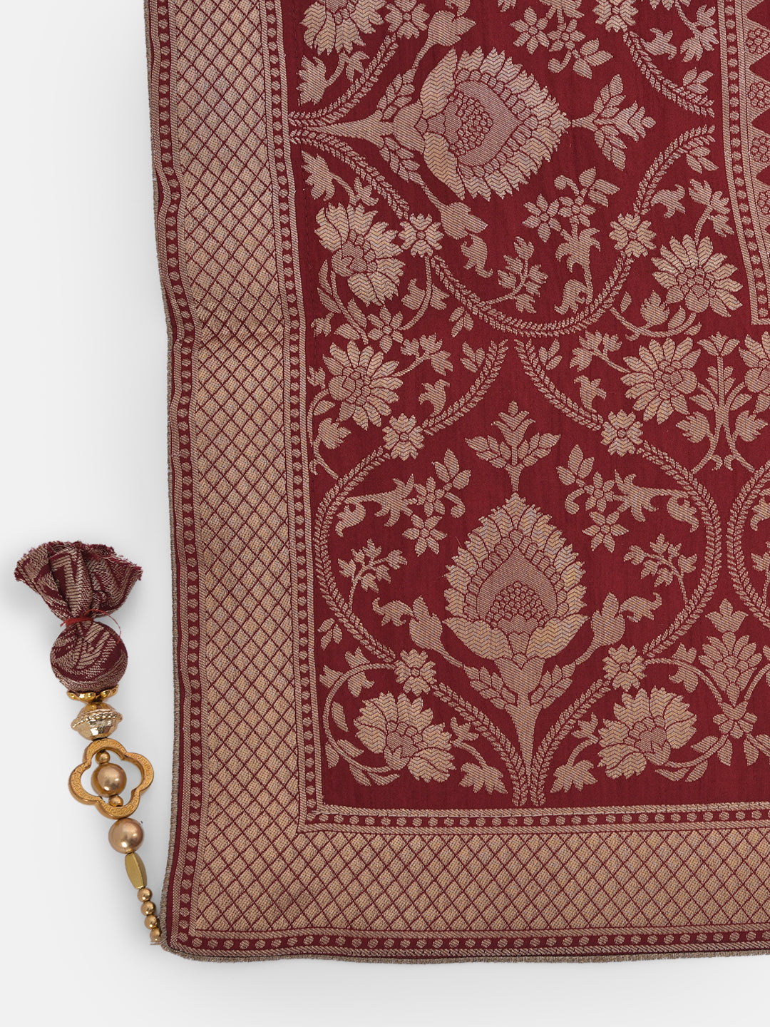 Neerus Maroon Banarasi woven kurta set - detail view 5
