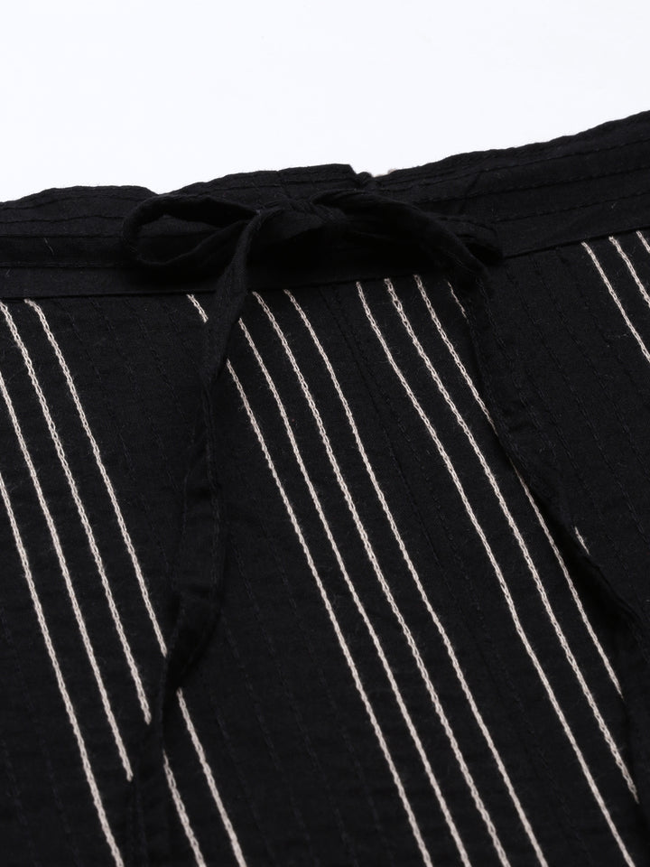 Neerus Black Beige Color Cotton Fabric Pants