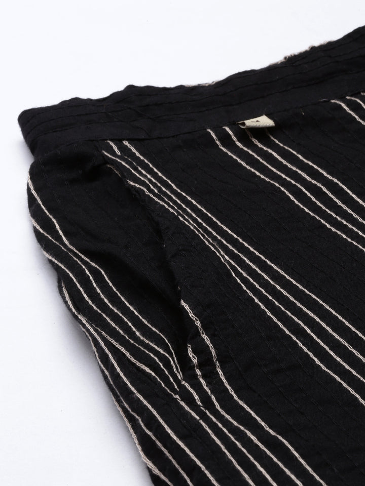 Neerus Black Beige Color Cotton Fabric Pants