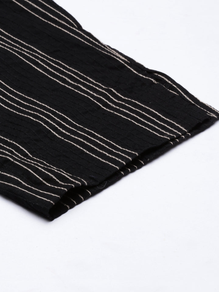 Neerus Black Beige Color Cotton Fabric Pants