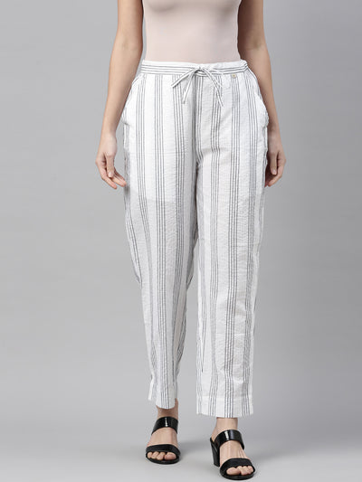 Neeru's White Black Color Cotton Fabric Pants