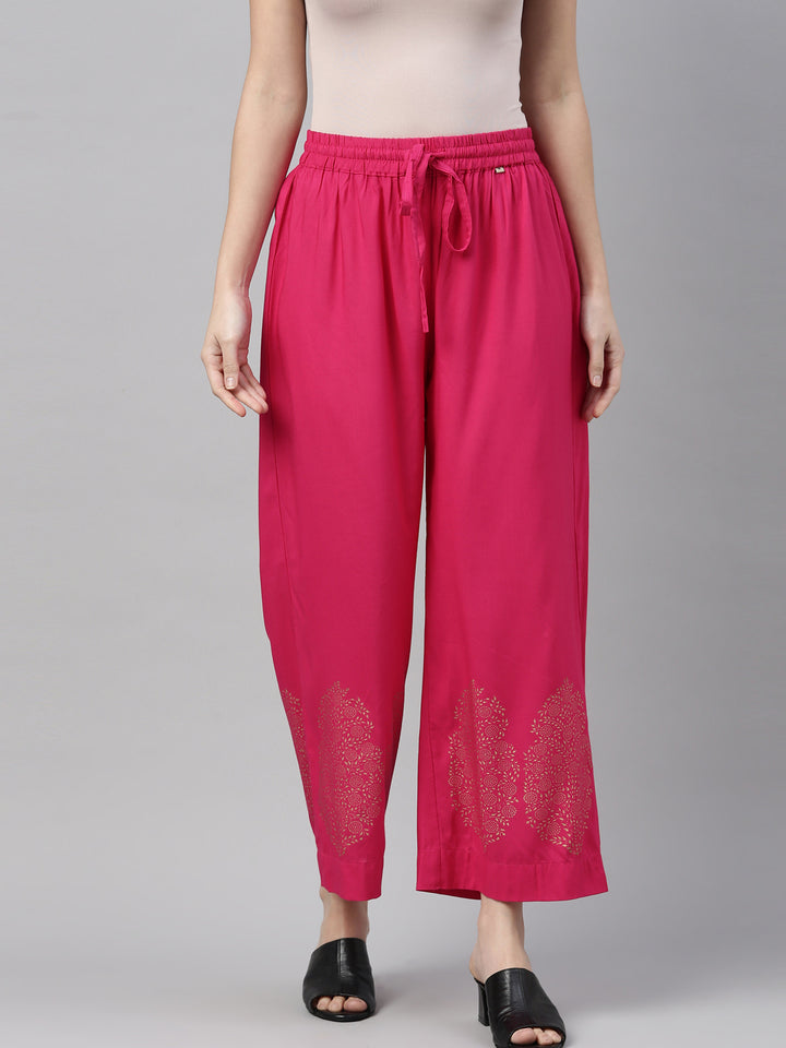 Neerus Pink solid flared palazzo - back view