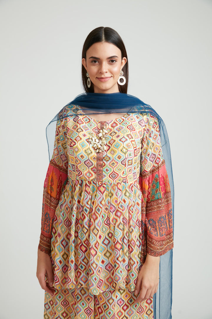 Neerus Beige Color Georgette Fabric Anarkali Suit Set