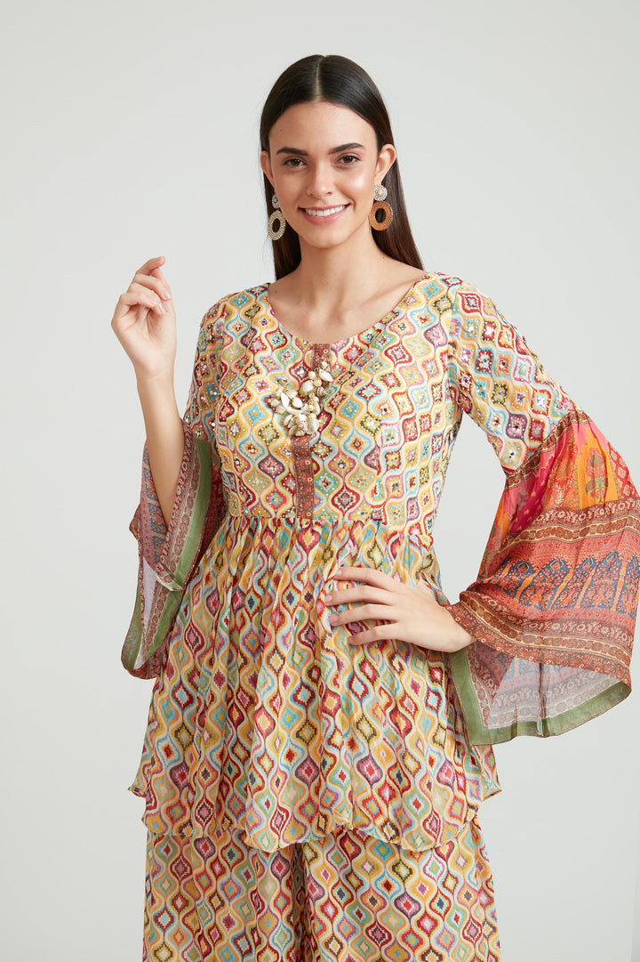 Neerus Beige Color Georgette Fabric Anarkali Suit Set