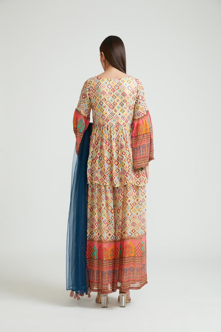 Neerus Beige Color Georgette Fabric Anarkali Suit Set