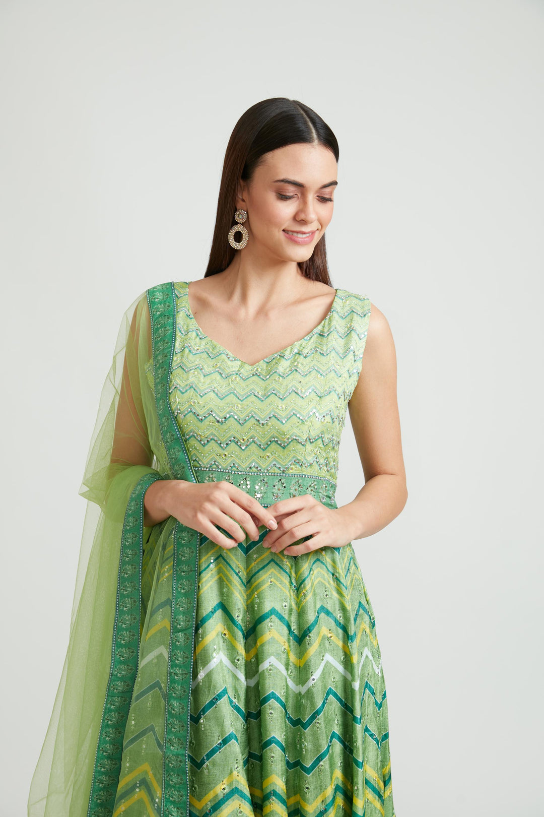 Neerus Green Color Silk Fabric Anarkali Suit Set