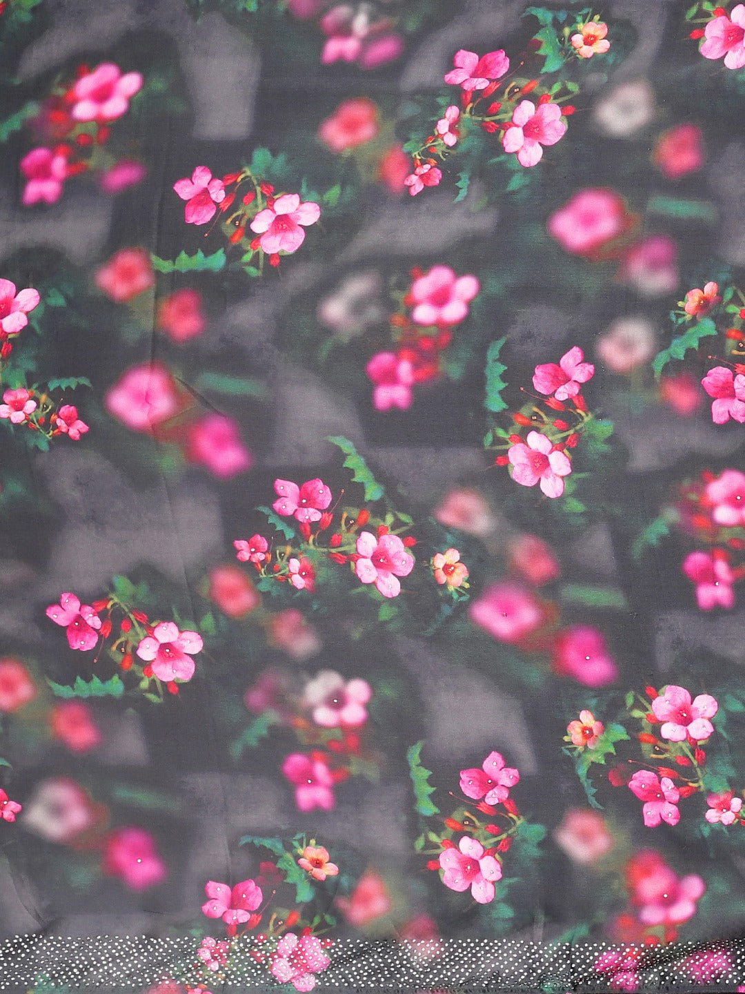 Neerus Black Printed Saree With Blouse