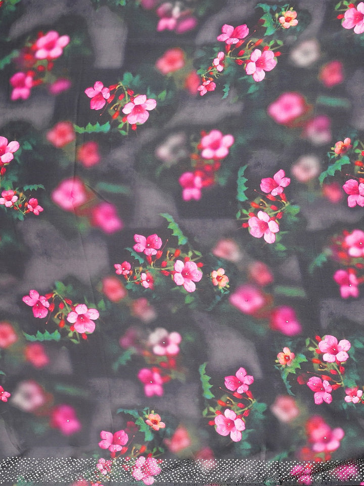 Neerus Black Printed Saree With Blouse