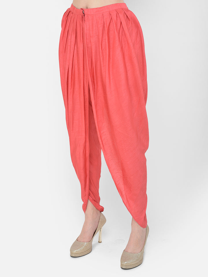 Neerus'S Tomato Color Silk Fabric Suit-Pant