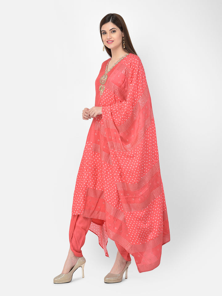 Neerus'S Tomato Color Silk Fabric Suit-Pant