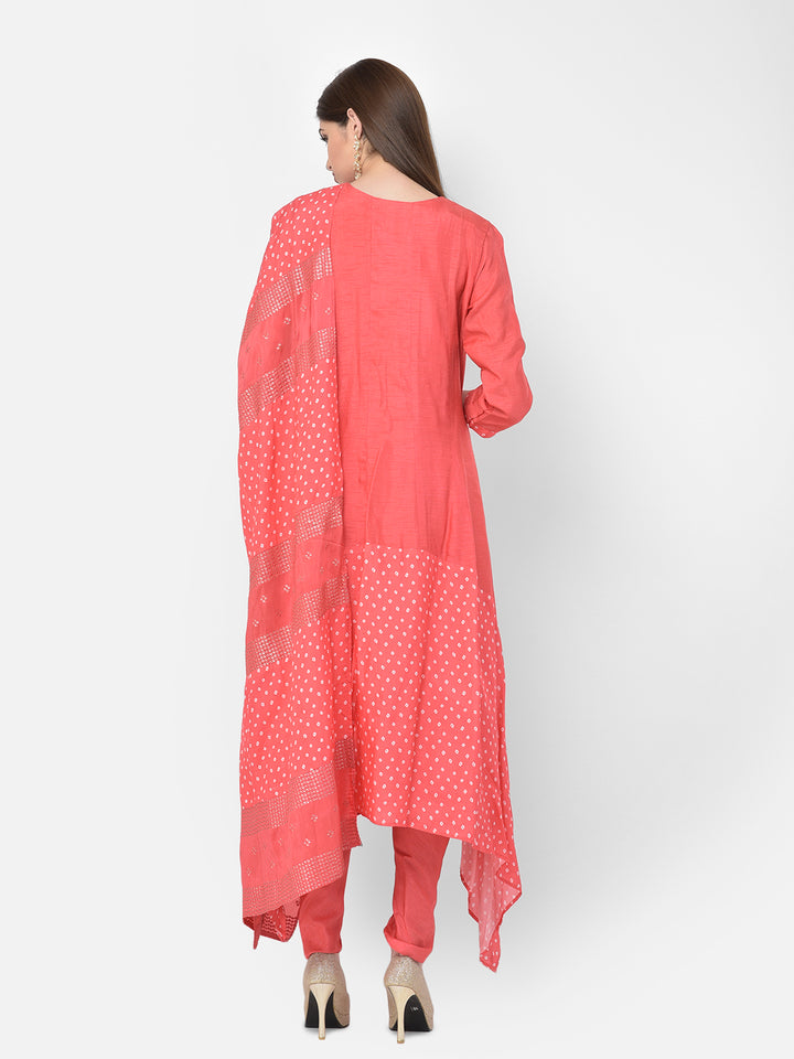 Neerus'S Tomato Color Silk Fabric Suit-Pant