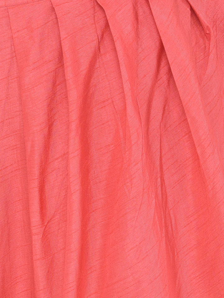 Neerus'S Tomato Color Silk Fabric Suit-Pant