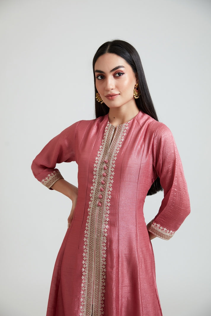 Neerus Women Silk Pink Kurta Set