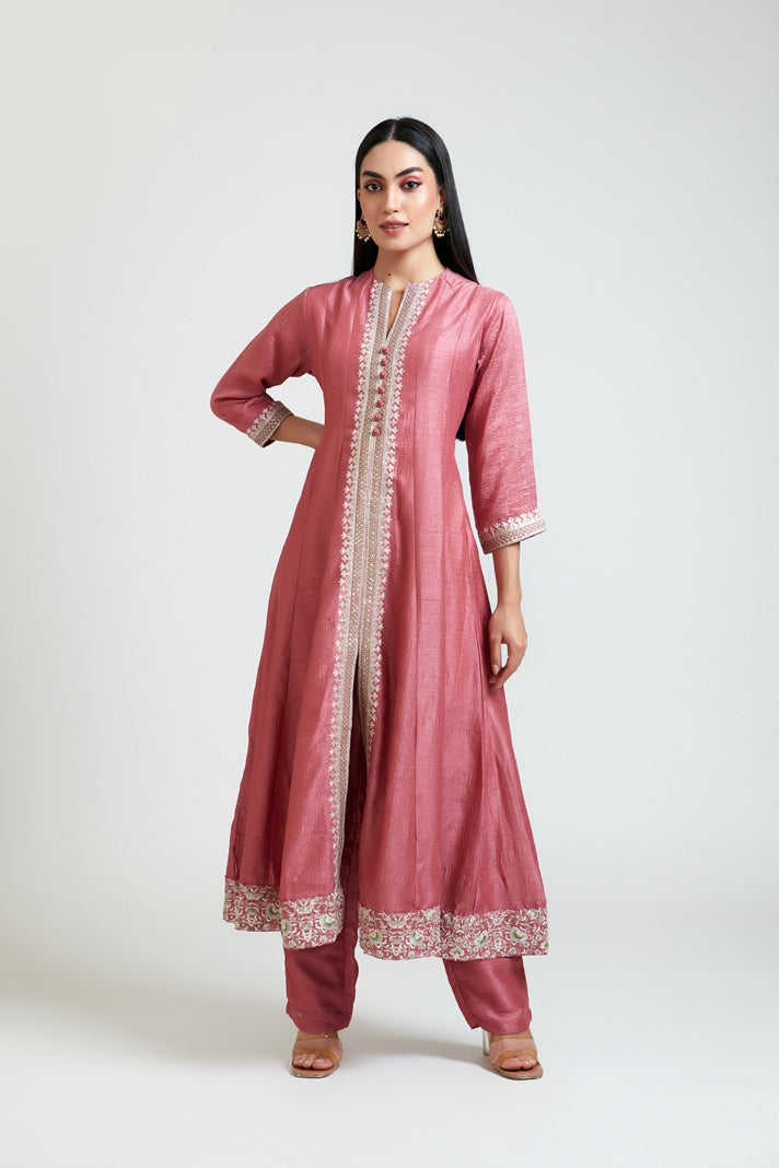 Neerus Women Silk Pink Kurta Set