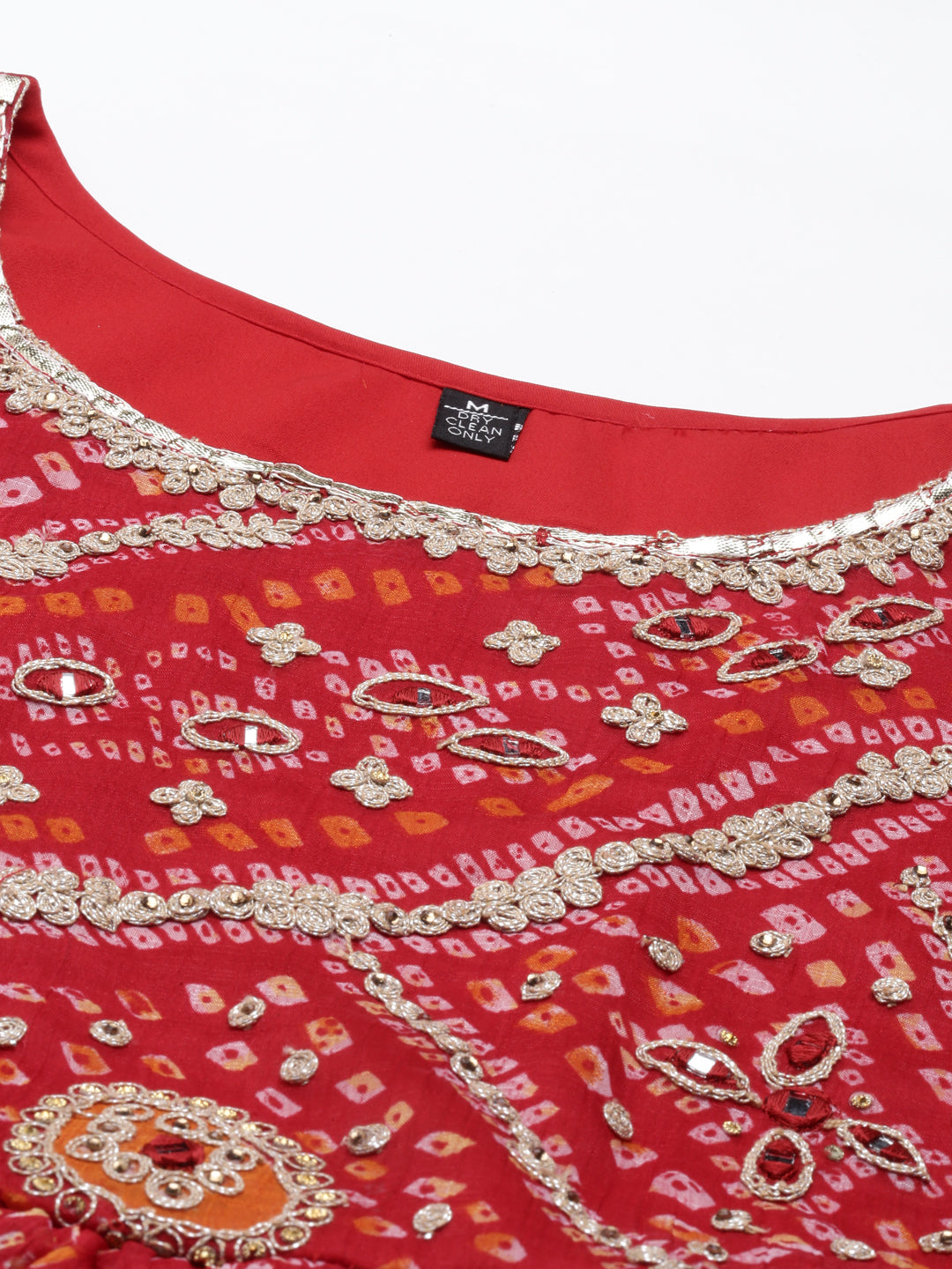 Neerus Red chiffon printed suit set - detail view 6