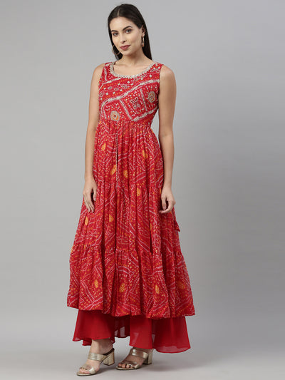 Neeru's Red Color Chiffon Fabric Suit Set