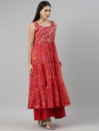 Neeru's Red Color Chiffon Fabric Suit Set
