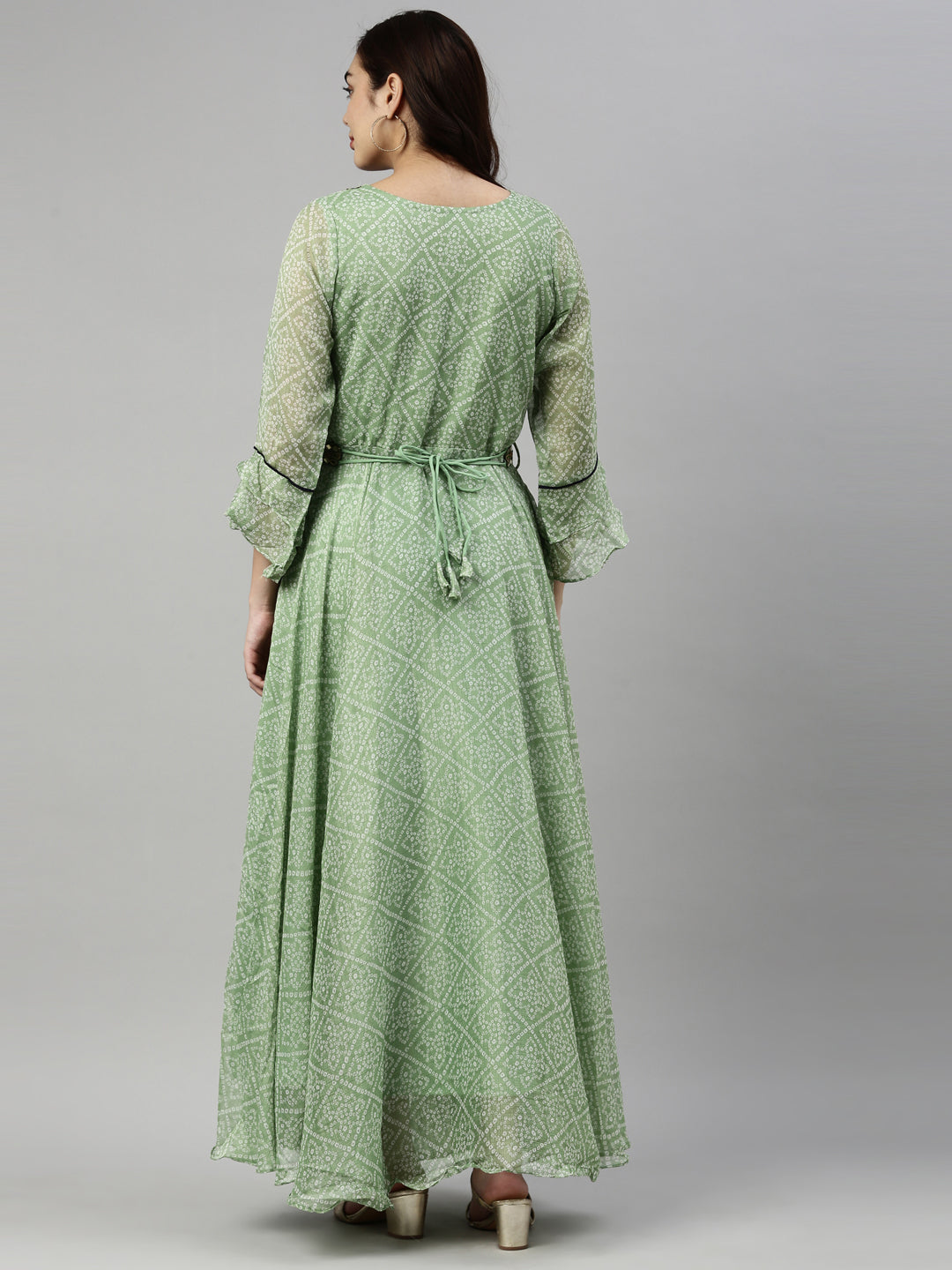 Neerus Green Color Chiffon Fabric Kurta