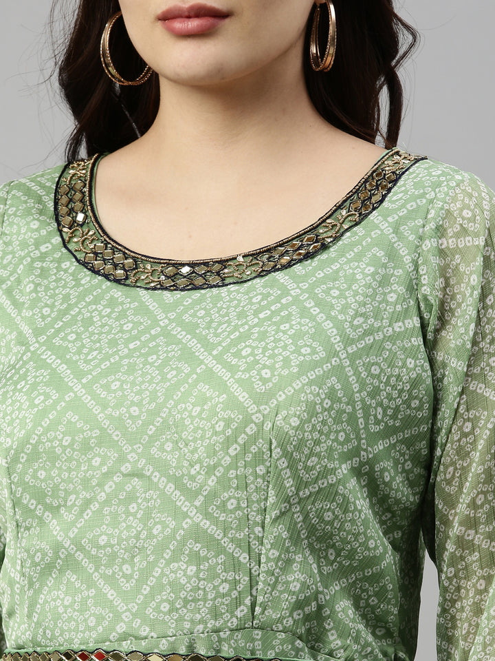 Neerus Green Color Chiffon Fabric Kurta