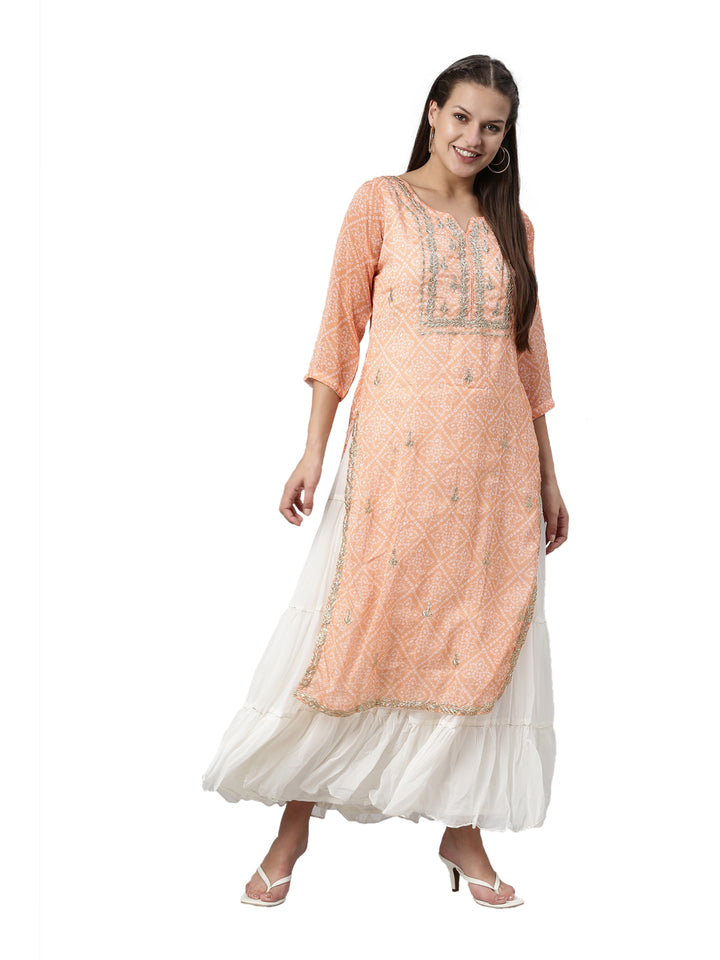 Neerus Pink Chanderi straight kurta - detail view 3