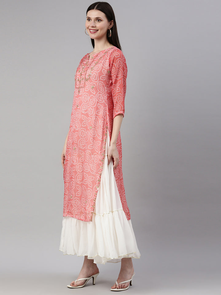 Neerus Orange georgette printed kurti - side view