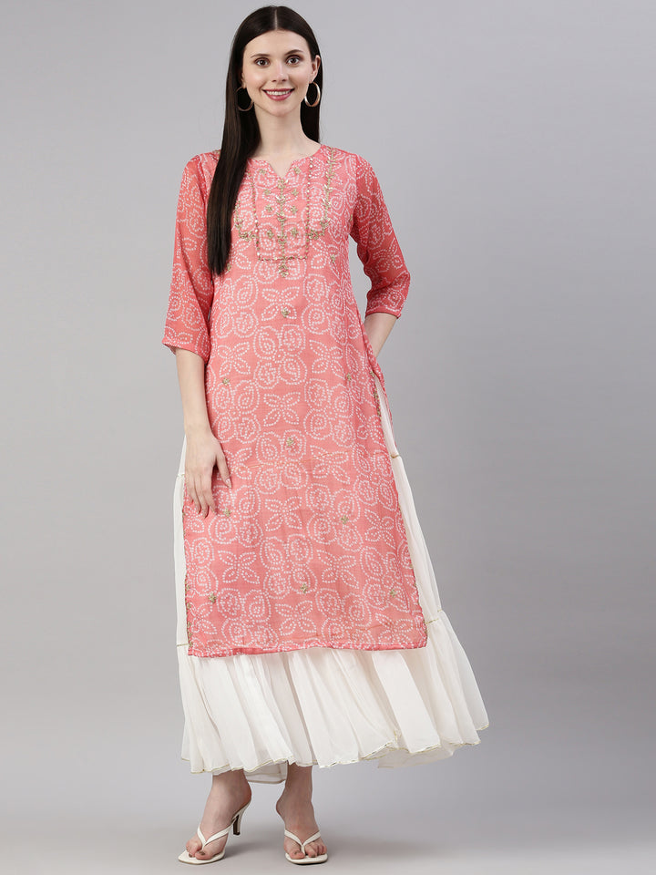 Neerus Orange georgette printed kurti - detail view 1