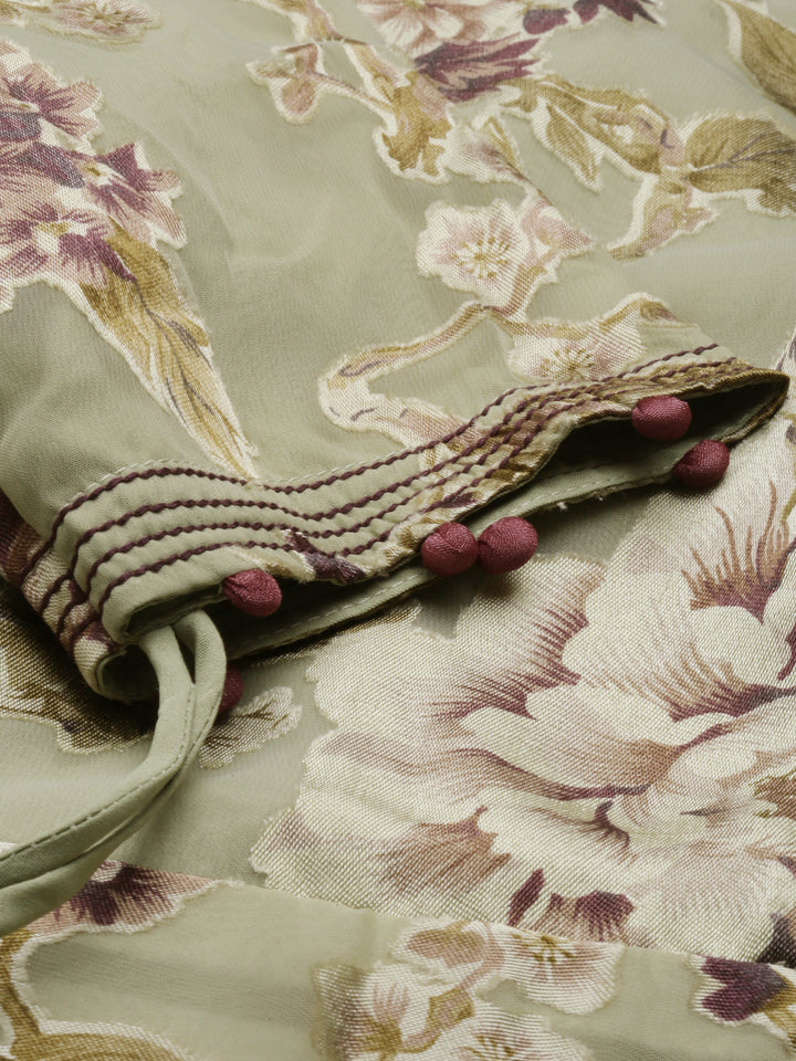 Neerus Green Georgette Maxi Gown - detail view 3