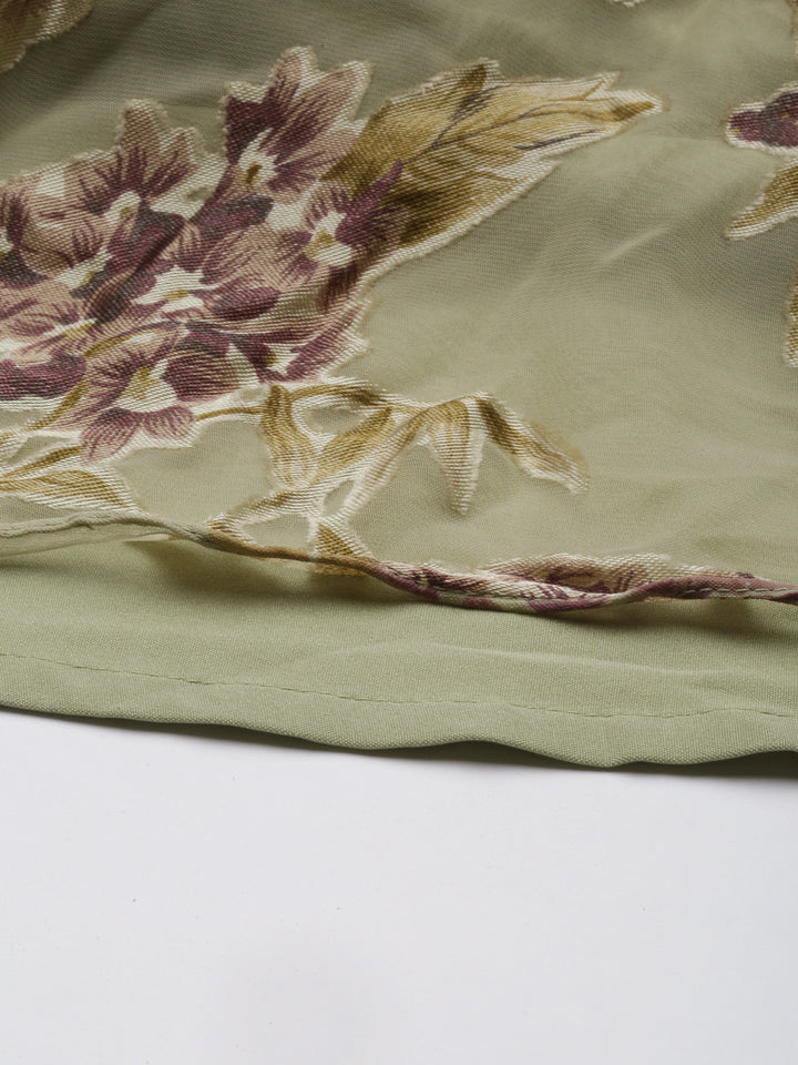 Neerus Green Georgette Maxi Gown - detail view 4