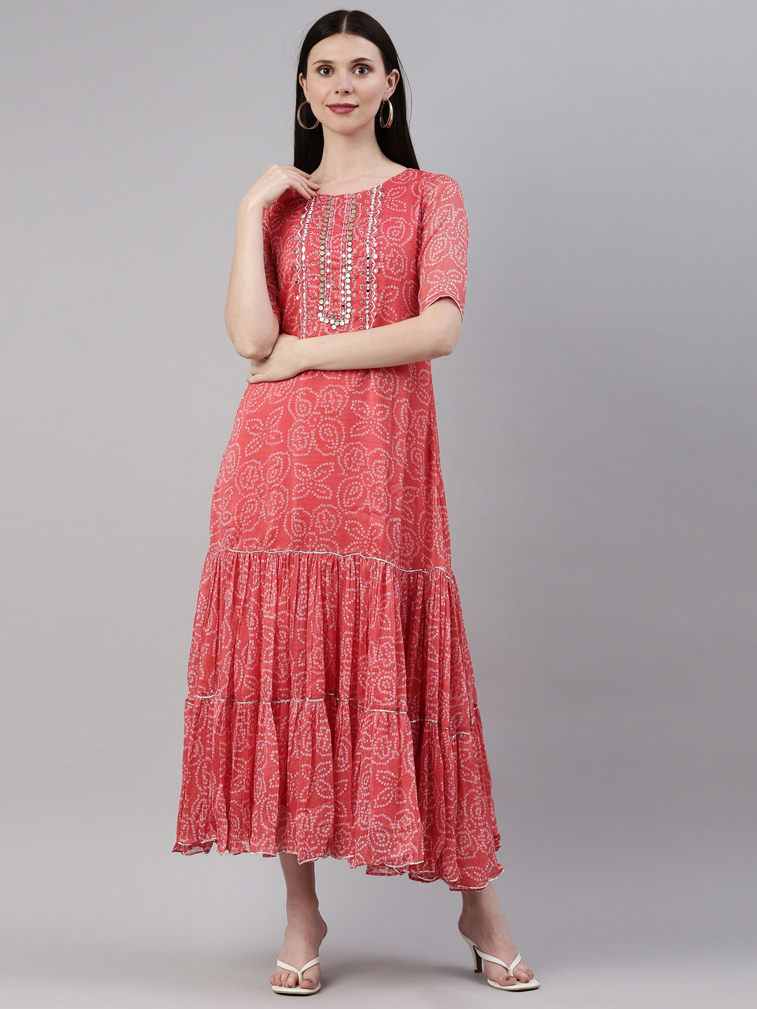 Neerus Carrot Color Georgette Fabric Kurta