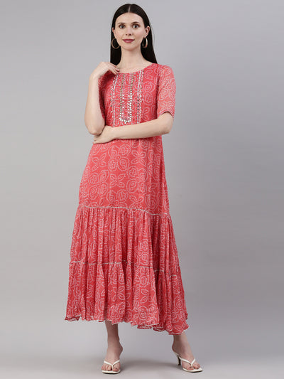 Neeru'S Carrot Color Georgette Fabric Kurta
