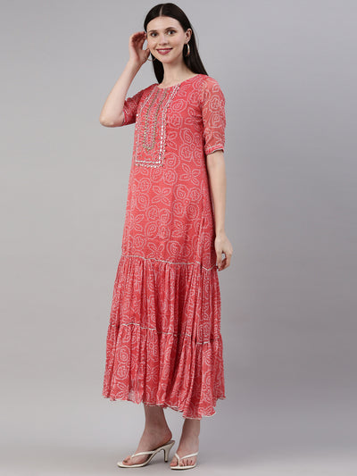 Neeru'S Carrot Color Georgette Fabric Kurta