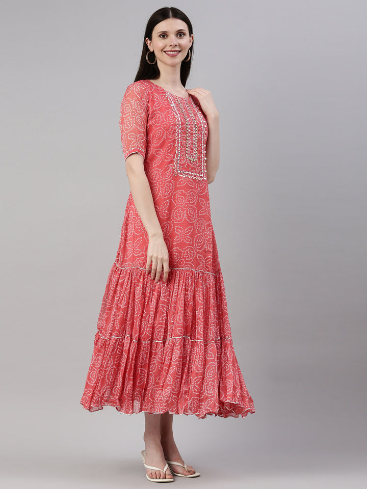 Neerus Carrot Color Georgette Fabric Kurta