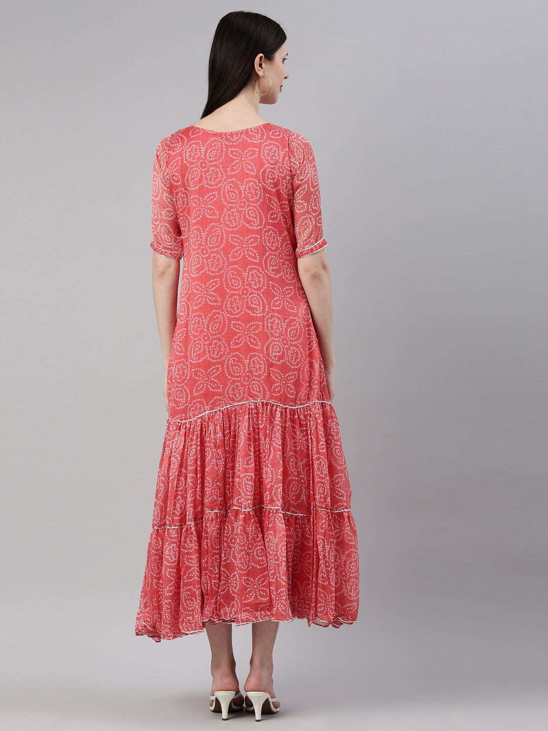 Neerus Carrot Color Georgette Fabric Kurta