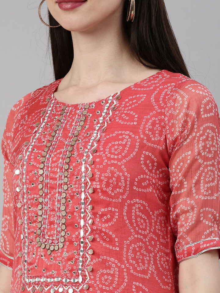 Neerus Carrot Color Georgette Fabric Kurta