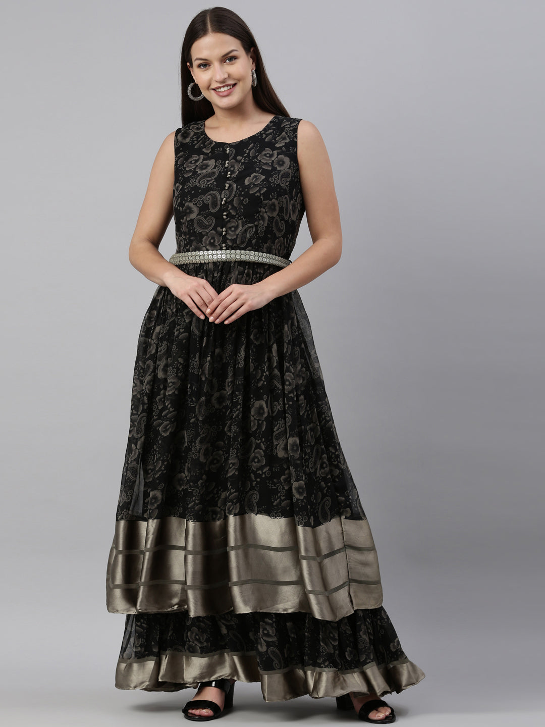 Neeru'S Black Color Georgette Fabric Gown