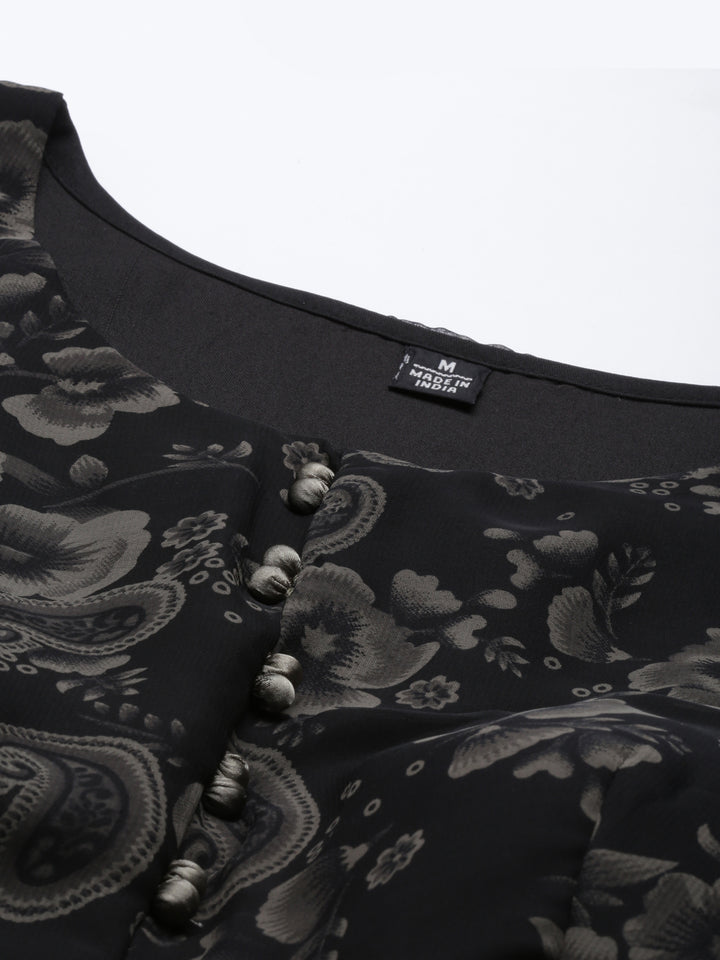 Neerus Black Color Georgette Fabric Gown