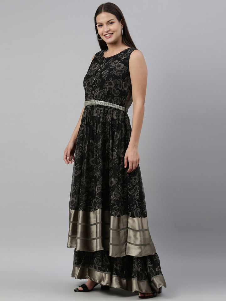 Neerus Black Color Georgette Fabric Gown