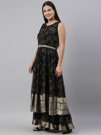 Neeru'S Black Color Georgette Fabric Gown