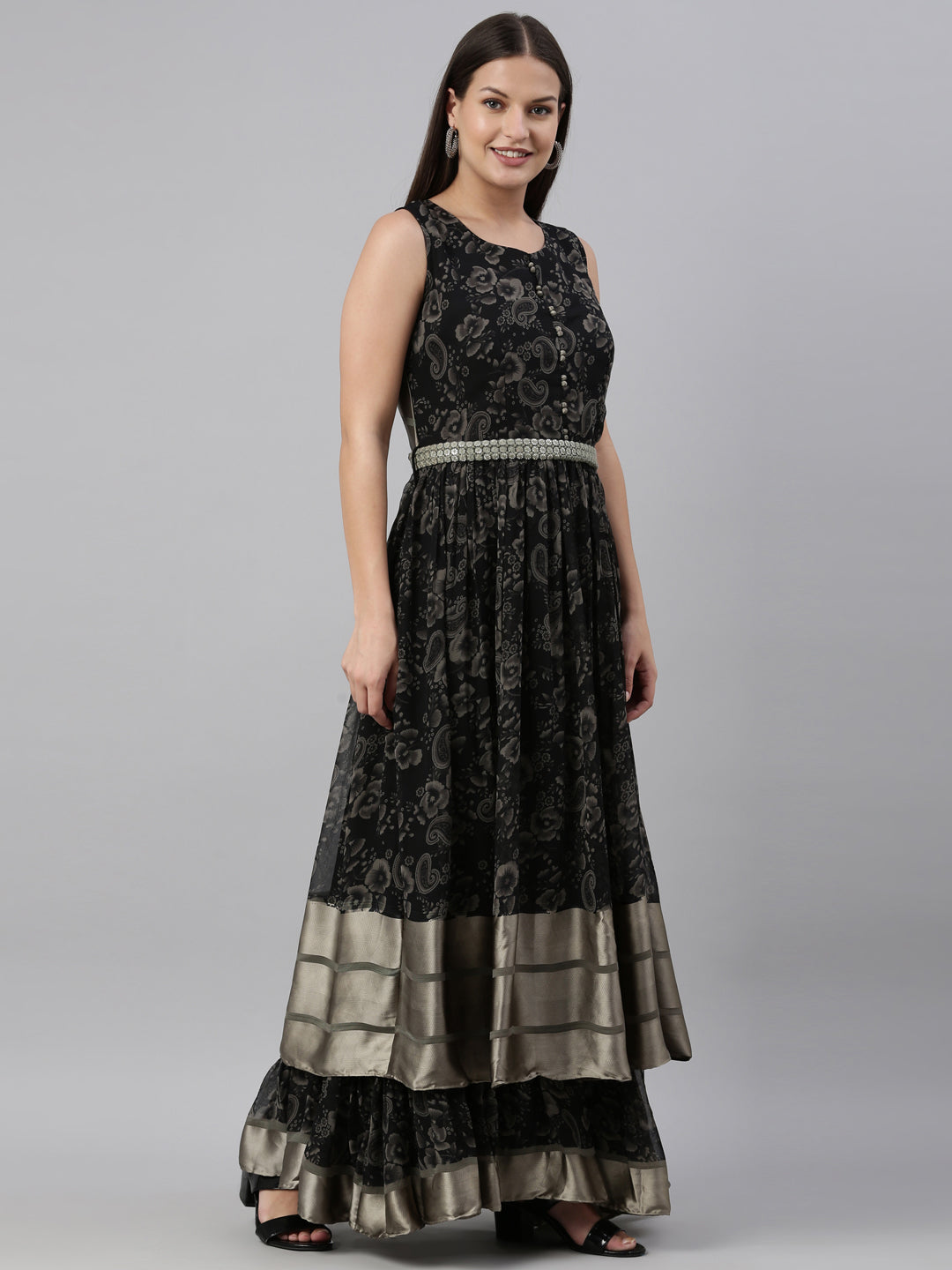 Neeru'S Black Color Georgette Fabric Gown