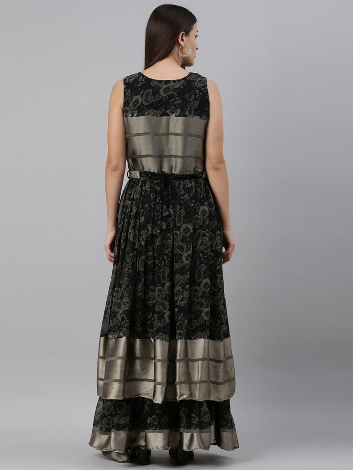 Neerus Black Color Georgette Fabric Gown