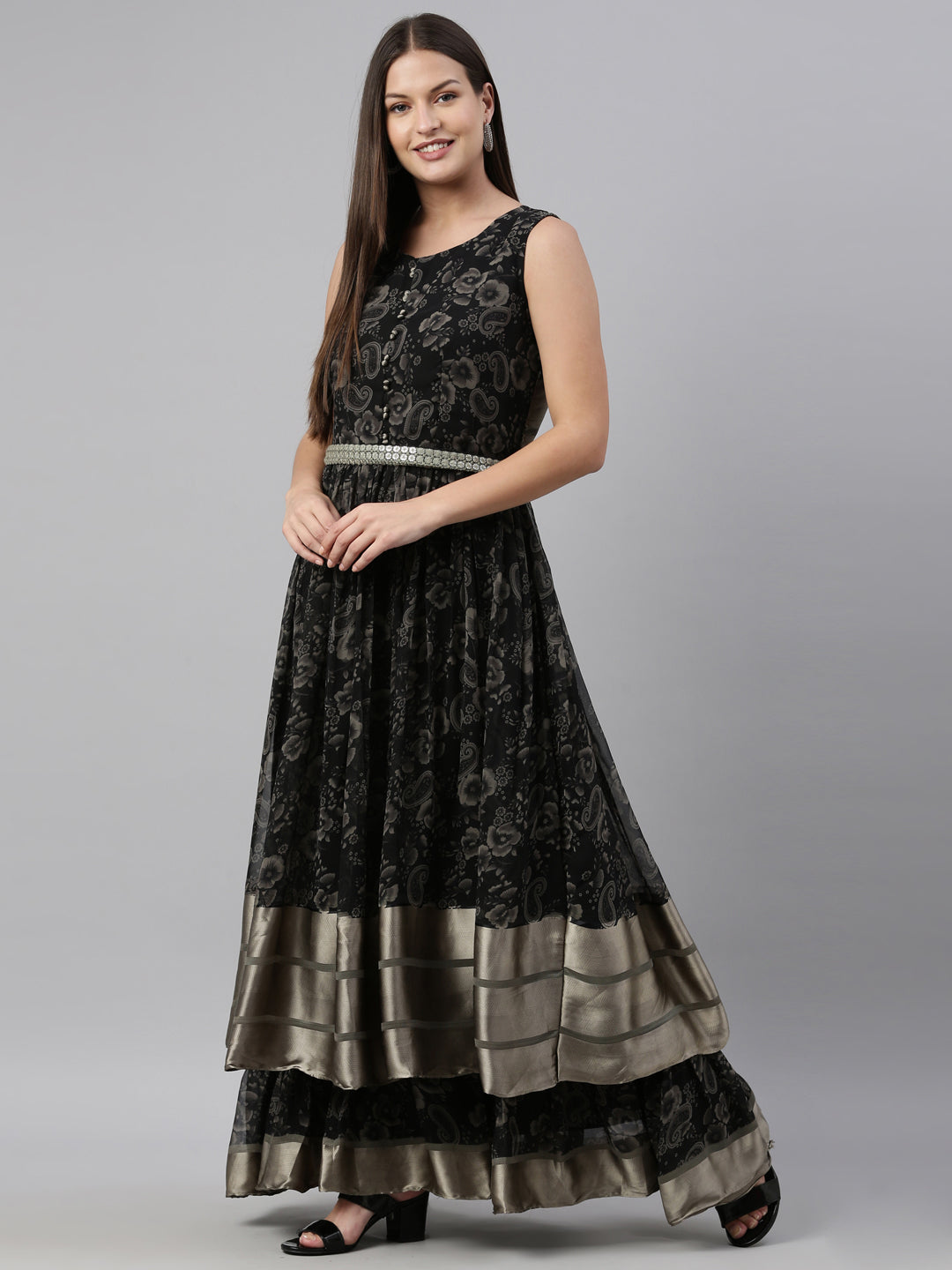Neeru'S Black Color Georgette Fabric Gown