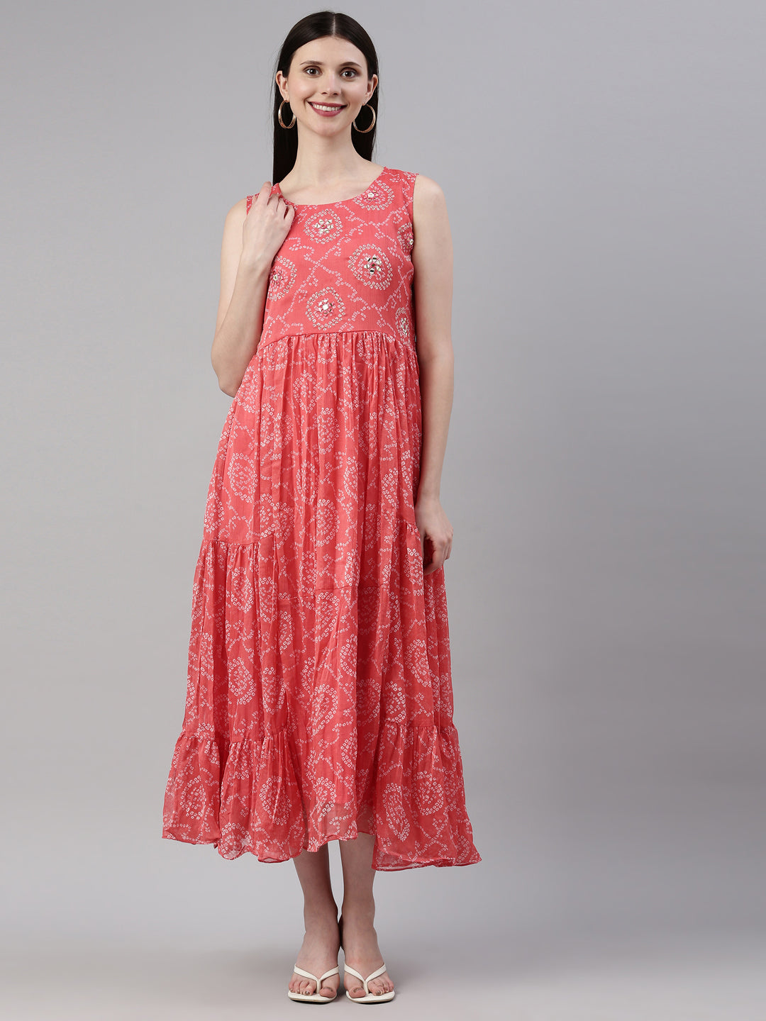 Neerus Carrot Color Georgette Fabric Kurta