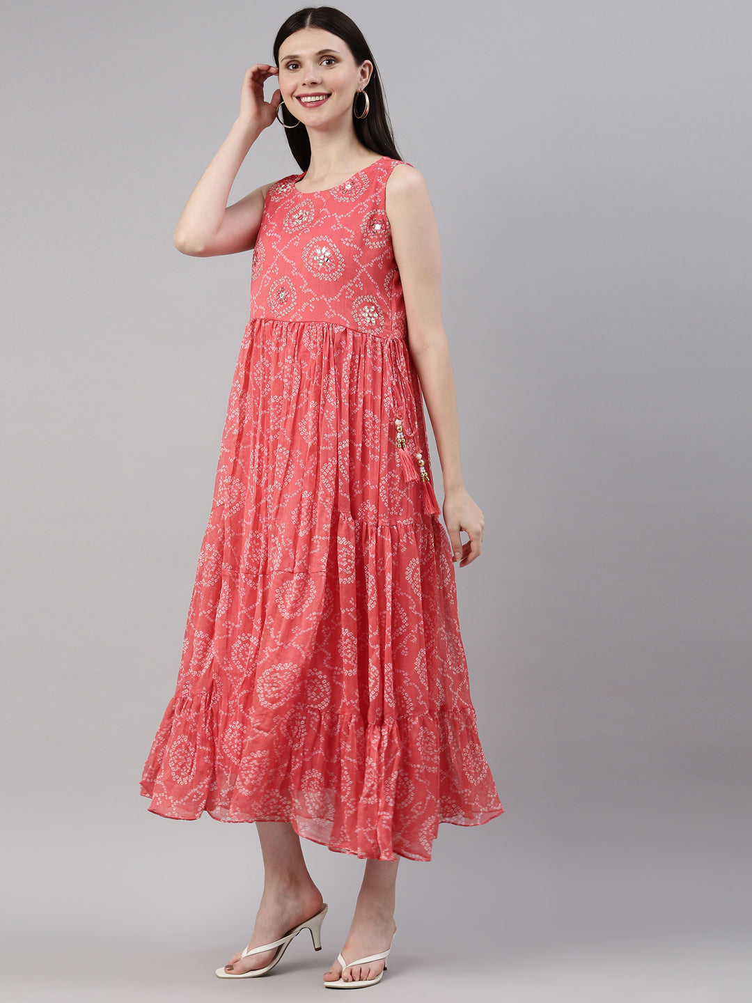 Neerus Carrot Color Georgette Fabric Kurta