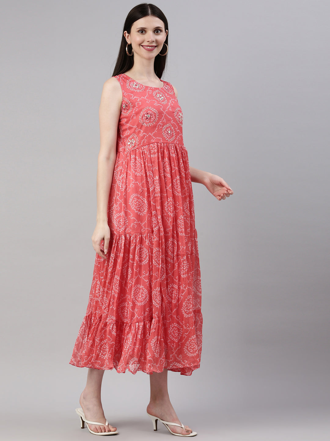 Neerus Carrot Color Georgette Fabric Kurta