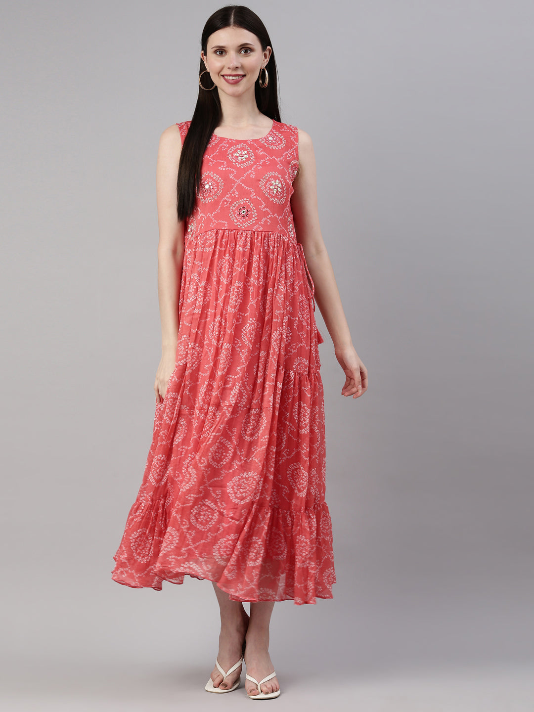 Neerus Carrot Color Georgette Fabric Kurta