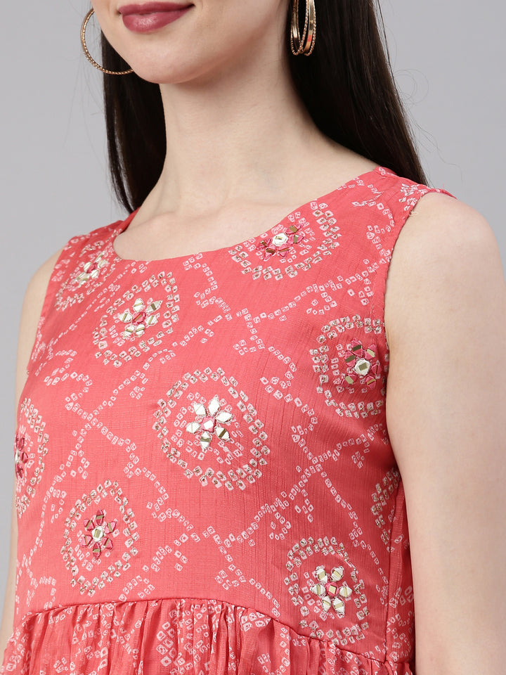 Neerus Carrot Color Georgette Fabric Kurta