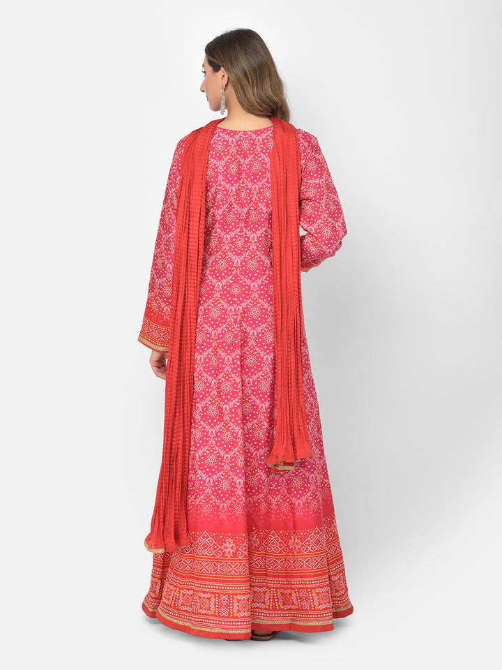 Neerus Pink silk embellished Anarkali kurta set - detail view 10
