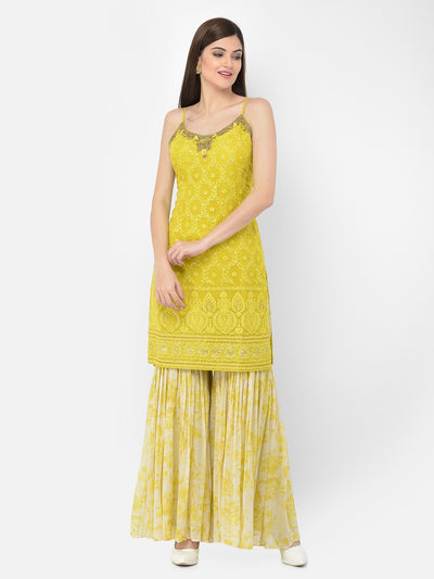 Neeru's'S Lime Color Georgette Fabric Suit-Gharara