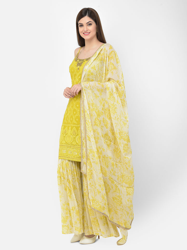 Neerus'S Lime Color Georgette Fabric Suit-Gharara